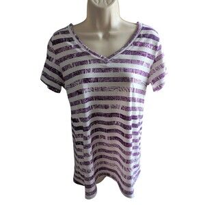 LuLaRoe Women's Short Sleeve Purple Striped T-shirt  Scoop Neck XS